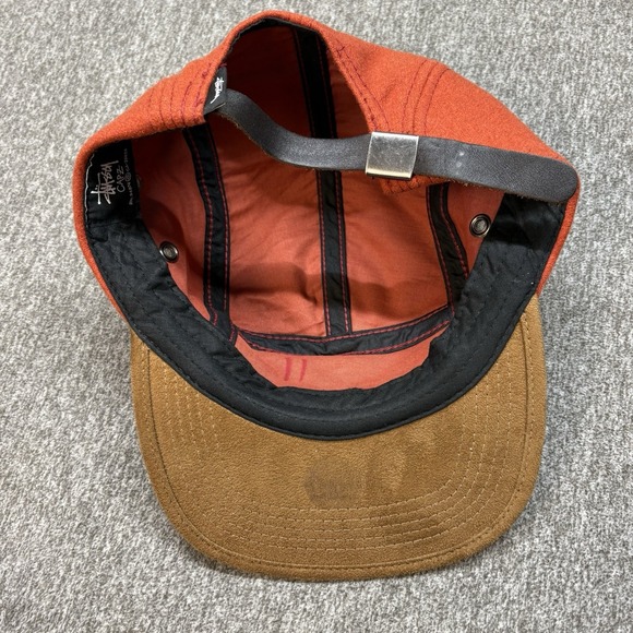 Vintageb Stussy 5 Panel Hat Orange Wool Leather Logo Hiking Strapback Adjustable - Picture 8 of 10